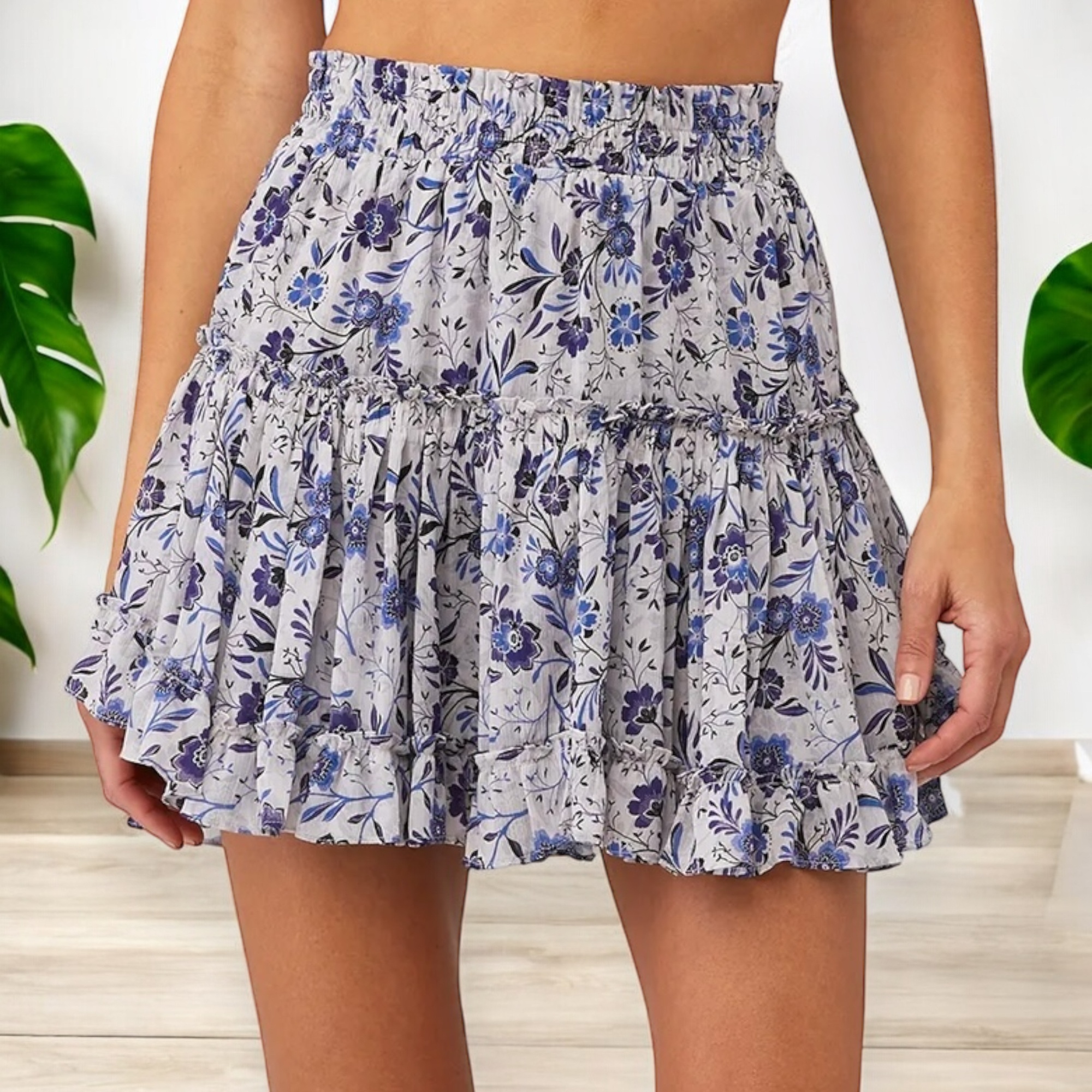 Misa Marion Skirt Nwt Cerulean Floral Blue Ruffled Mini Womens Size Small